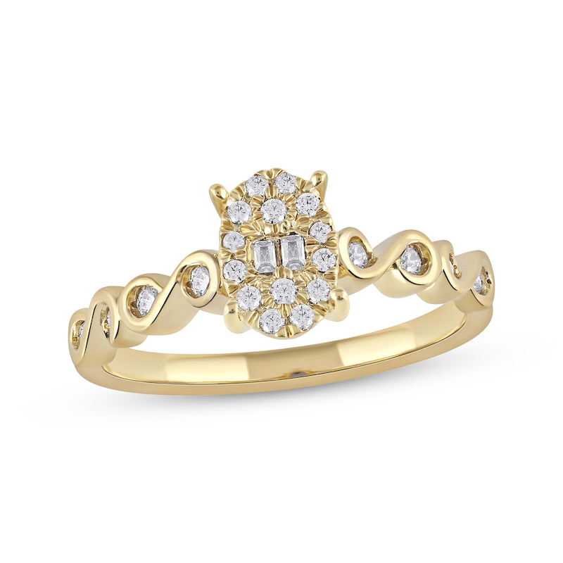 Baguette & Round-Cut Multi-Diamond Center Oval Promise Ring 1/4 ct tw 10K Yellow Gold