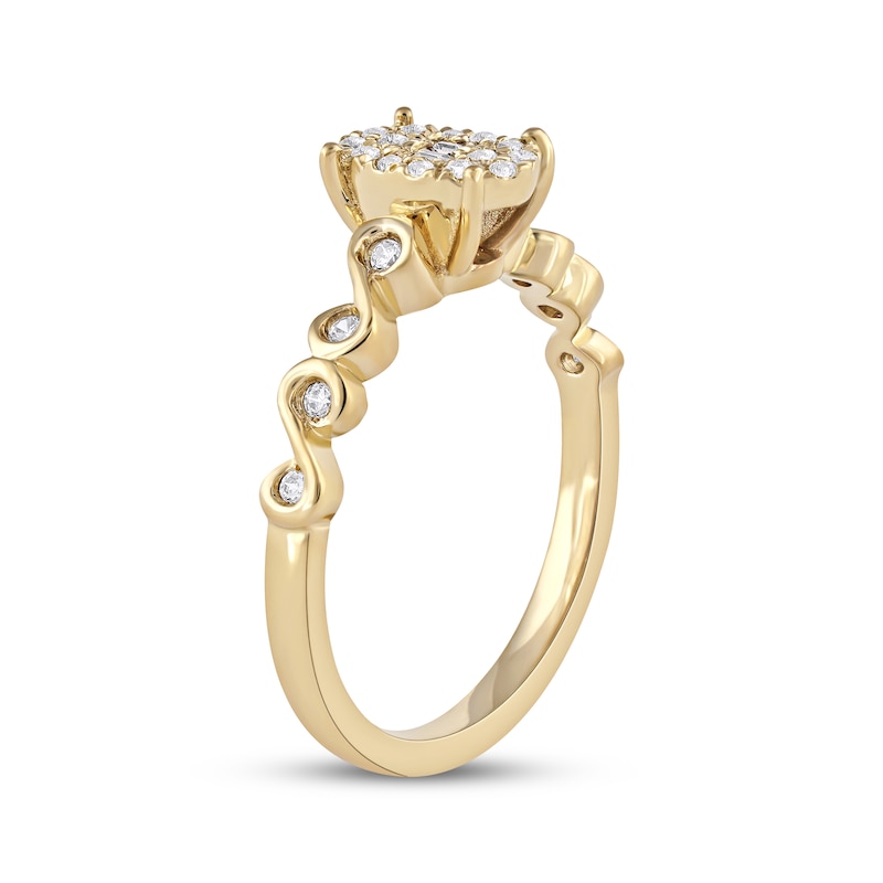 Baguette & Round-Cut Multi-Diamond Center Oval Promise Ring 1/4 ct tw 10K Yellow Gold