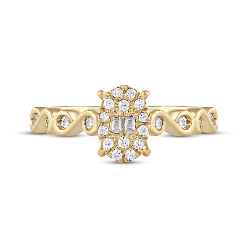 Baguette & Round-Cut Multi-Diamond Center Oval Promise Ring 1/4 ct tw 10K Yellow Gold
