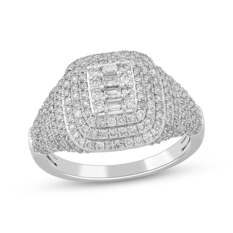 Baguette & Round-Cut Diamond Cushion-Frame Ring 1 ct tw 10K White Gold ...