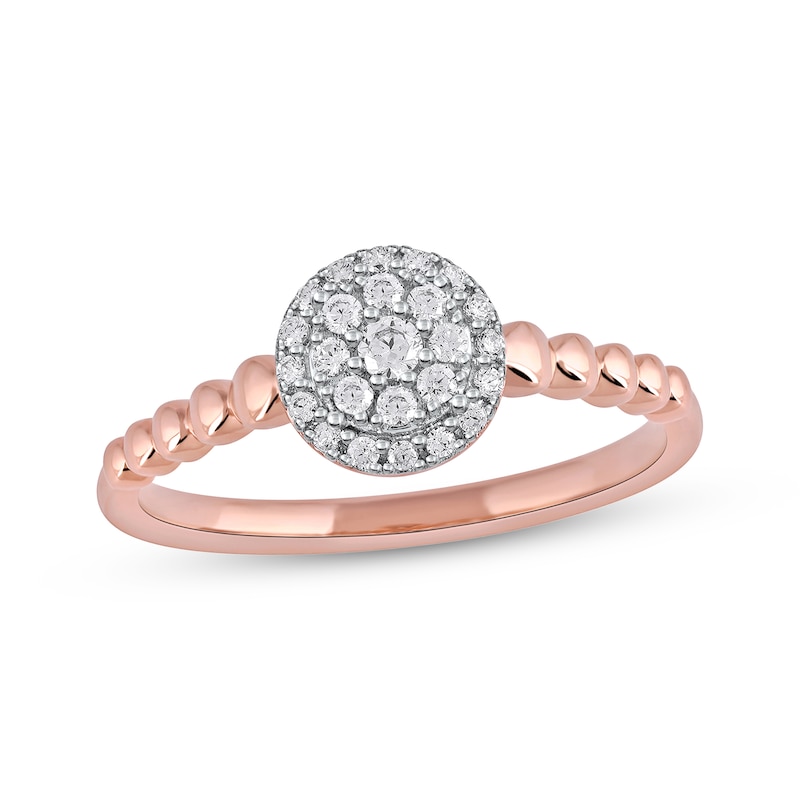 Main Image 1 of Diamond Double Halo Beaded Shank Promise Ring 1/5 ct tw 10K Rose Gold