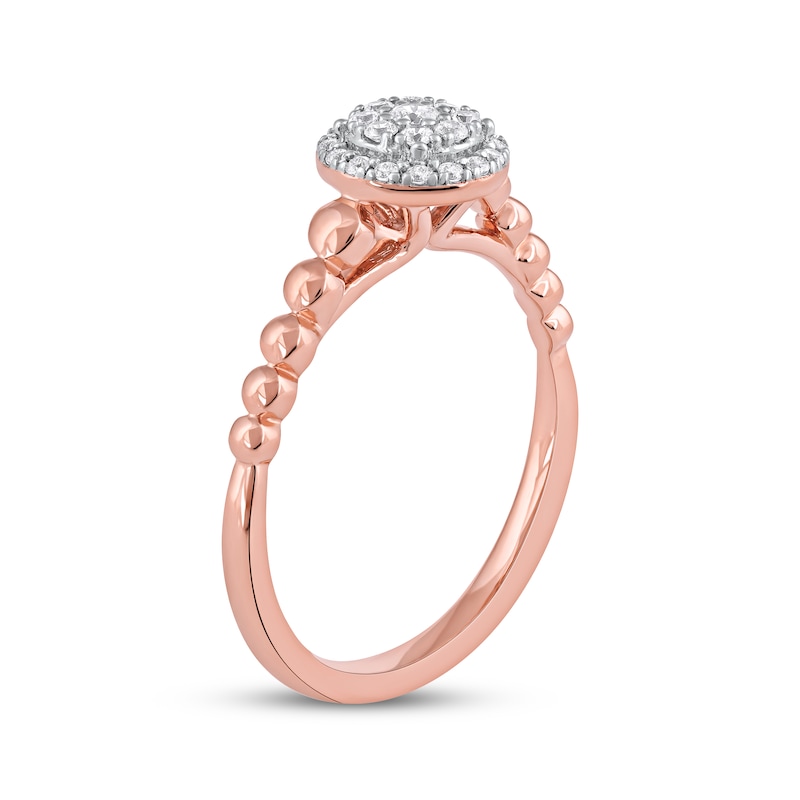 Main Image 2 of Diamond Double Halo Beaded Shank Promise Ring 1/5 ct tw 10K Rose Gold