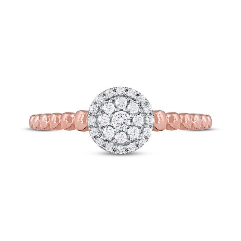 Main Image 3 of Diamond Double Halo Beaded Shank Promise Ring 1/5 ct tw 10K Rose Gold