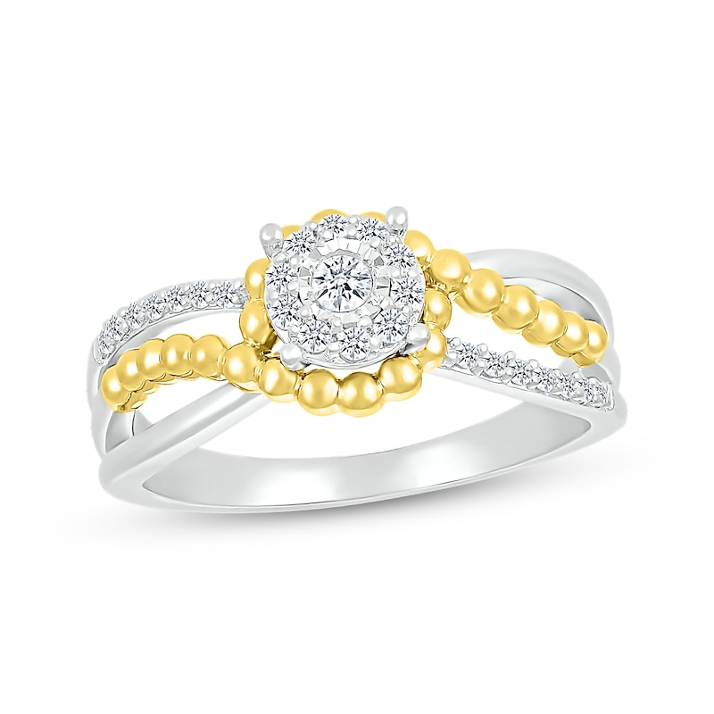 Diamond Beaded Crossover Promise Ring 1/5 ct tw Sterling Silver & 10K Yellow Gold