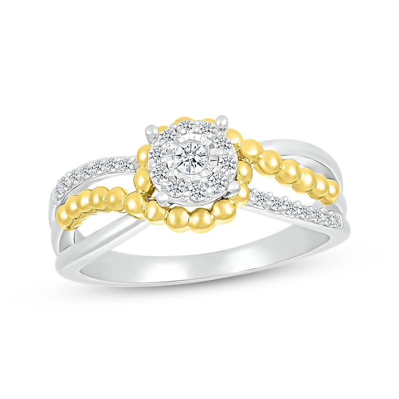 Main Image 1 of Diamond Beaded Wraparound Promise Ring 1/5 ct tw Sterling Silver & 10K Yellow Gold