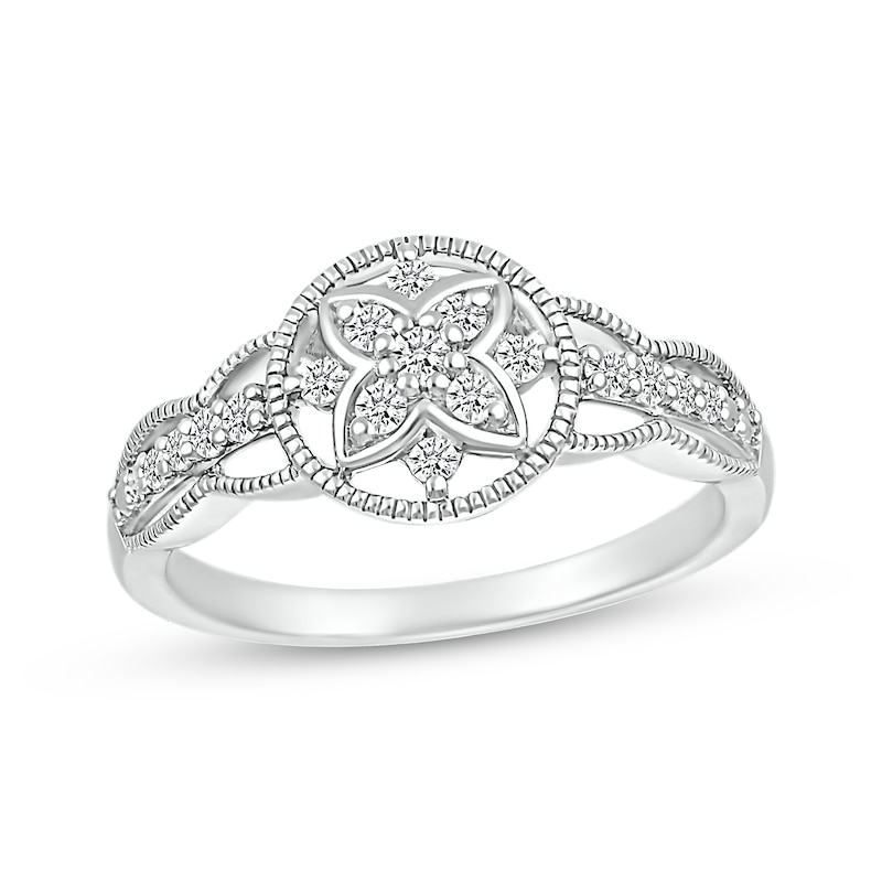 Diamond Milgrain Promise Ring 1/5 ct tw Sterling Silver