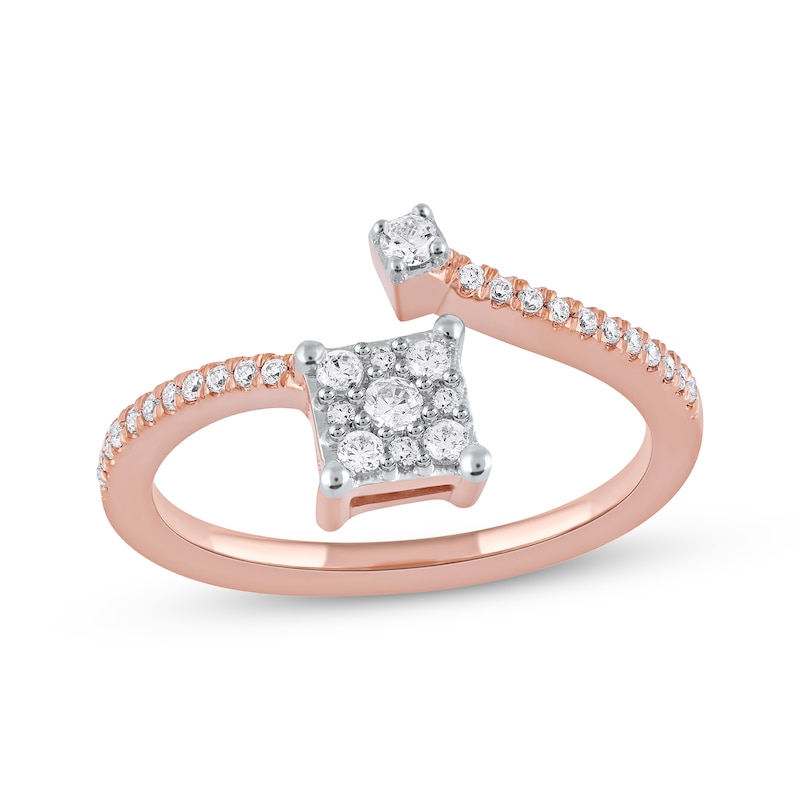 Multi-Diamond Center Geometric Bypass Promise Ring 1/4 ct tw 10K Rose Gold