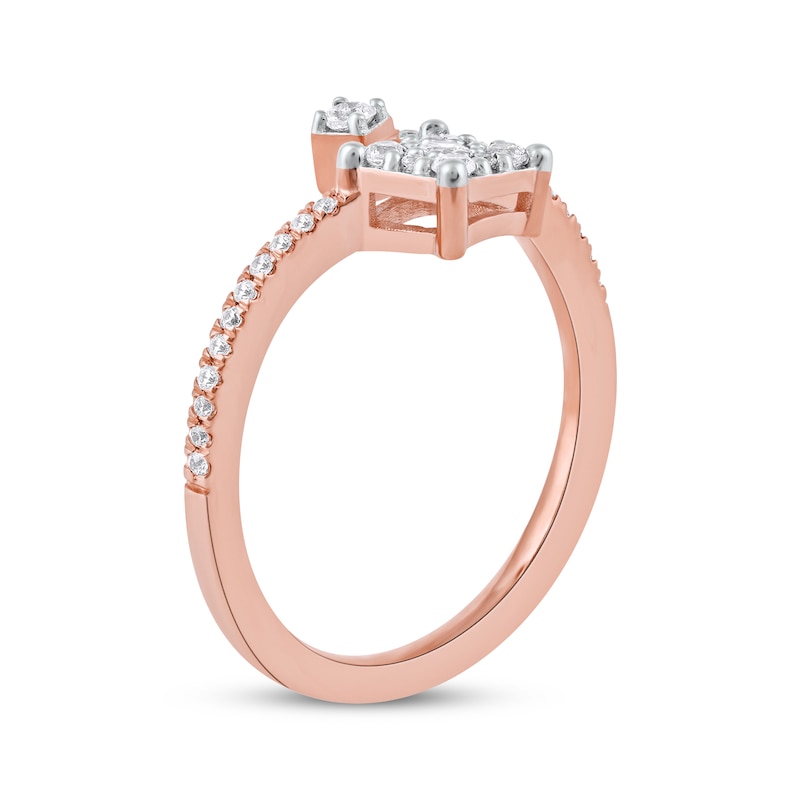 Multi-Diamond Center Geometric Bypass Promise Ring 1/4 ct tw 10K Rose Gold