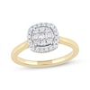 Thumbnail Image 1 of Baguette & Round-Cut Multi-Diamond Cushion Halo Promise Ring 1/4 ct tw 10K Yellow Gold