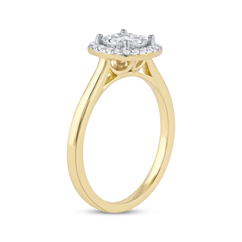 Main Image 2 of Baguette & Round-Cut Multi-Diamond Cushion Halo Promise Ring 1/4 ct tw 10K Yellow Gold