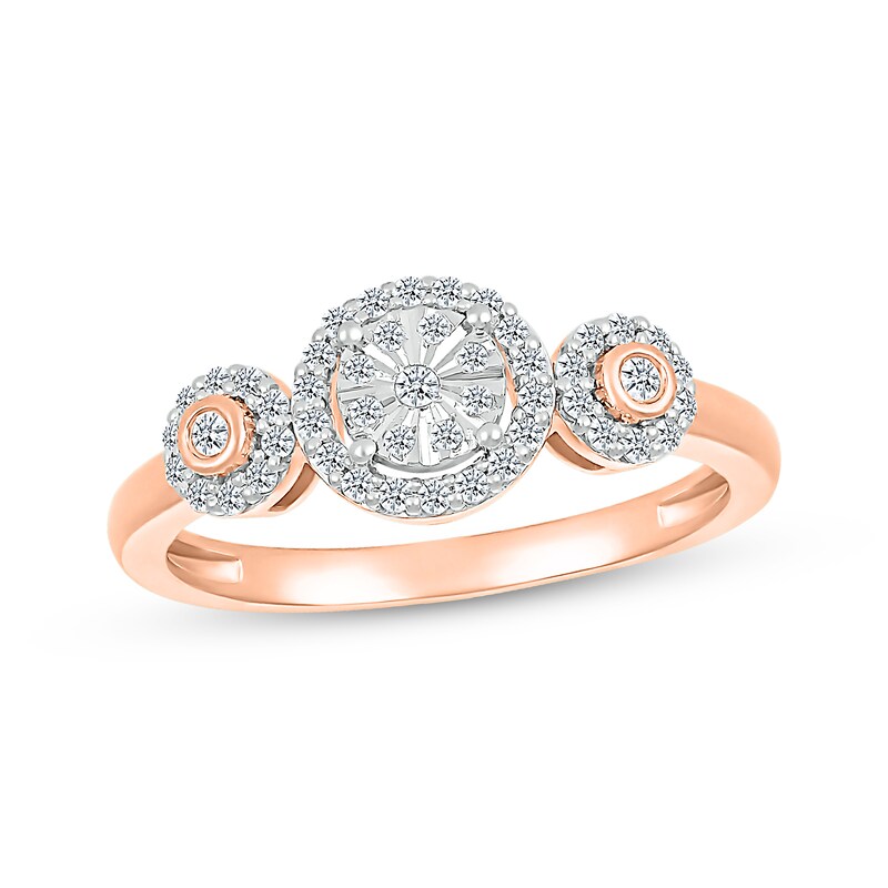 MultiDiamond Center Three Halo Promise Ring 1/4 ct tw 10K Rose Gold Kay
