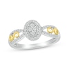 Multi-Diamond Center Oval Frame Swirl Promise Ring 1/4 ct tw Sterling Silver & 10K Yellow Gold