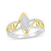 Multi-Diamond Center Marquise Frame Swirl Promise Ring 1/8 ct tw Sterling Silver & 10K Yellow Gold