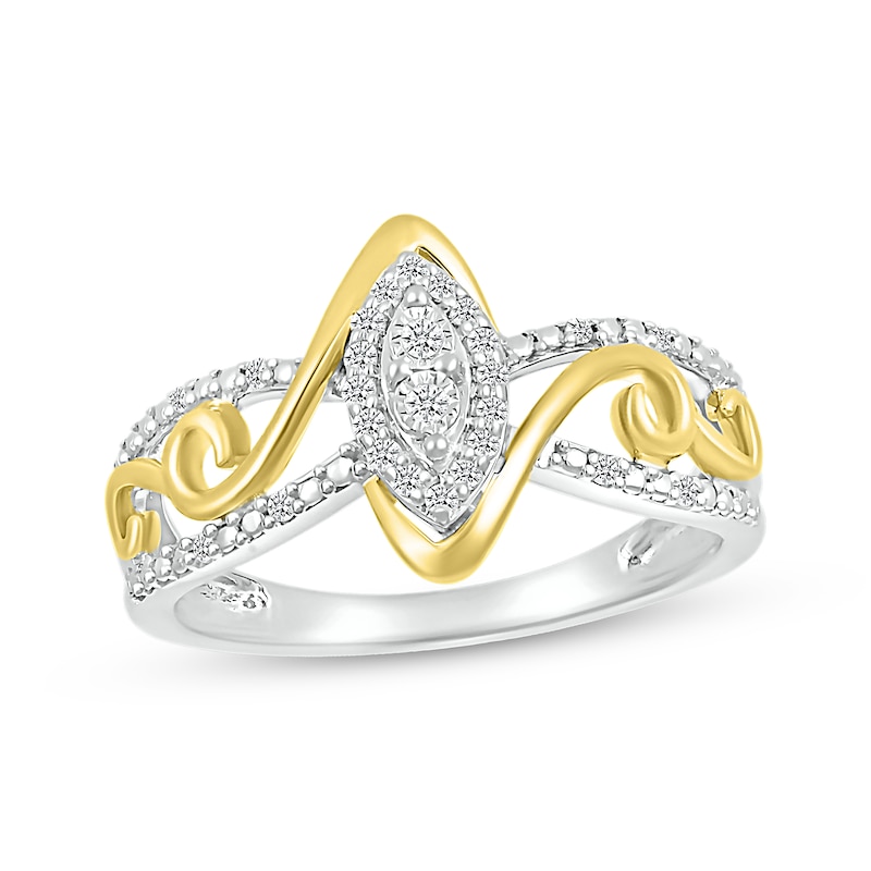 Main Image 1 of Diamond Swirl Promise Ring 1/8 ct tw Sterling Silver & 10K Yellow Gold