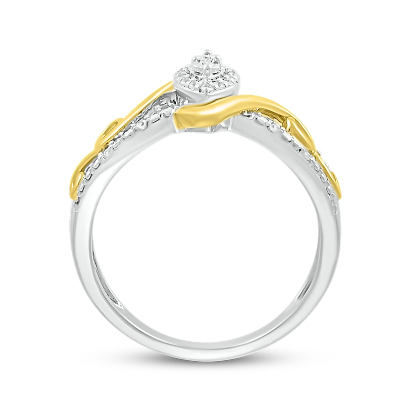 Multi-Diamond Center Marquise Frame Swirl Promise Ring 1/8 ct tw Sterling Silver & 10K Yellow Gold