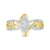 Multi-Diamond Center Marquise Frame Swirl Promise Ring 1/8 ct tw Sterling Silver & 10K Yellow Gold