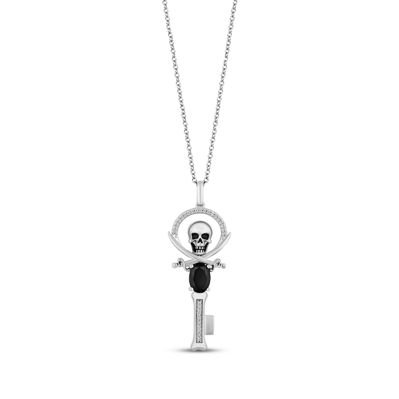 Disney Treasures Pirates of the Caribbean Black Onyx & Diamond Skull Key  Necklace 1/15 ct tw Sterling Silver 19”