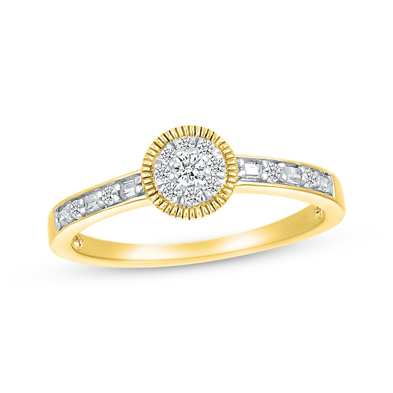 Main Image 1 of Round & Baguette-Cut Multi-Diamond Promise Ring 1/6 ct tw 10K Yellow Gold