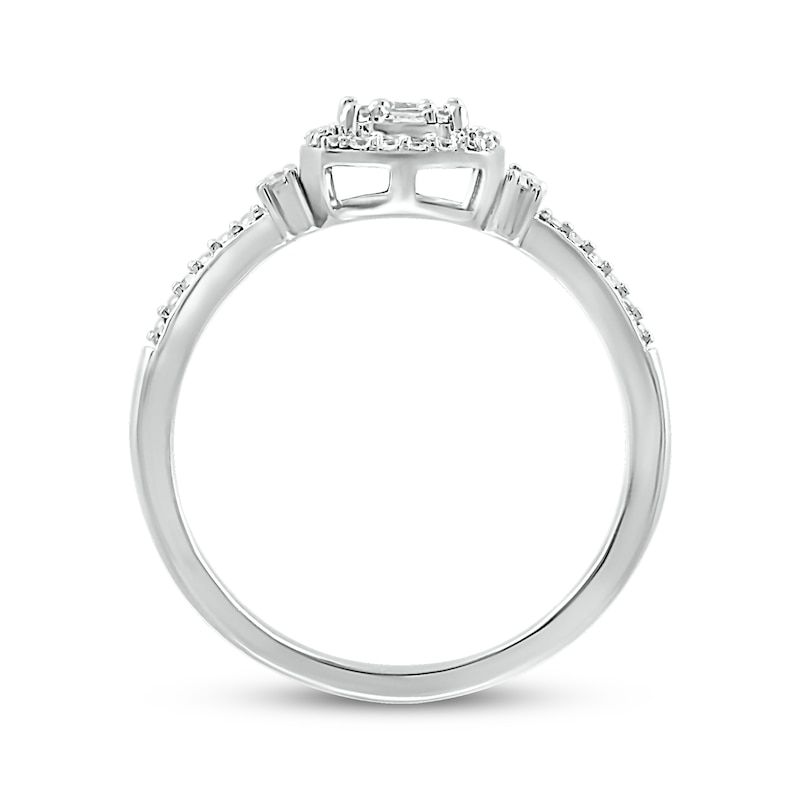 Baguette & Round-Cut Multi-Diamond Center Cushion Frame Promise Ring 1/4 ct tw 10K White Gold