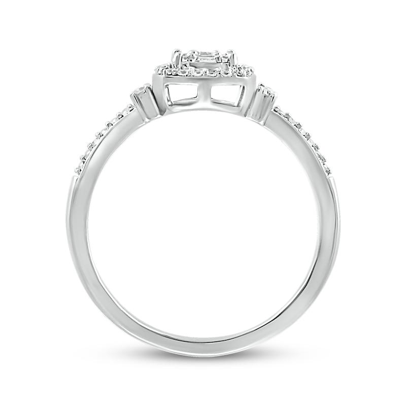 Main Image 2 of Baguette & Round-Cut Multi- Diamond Cushion Frame Promise Ring 1/4 ct tw 10K White Gold
