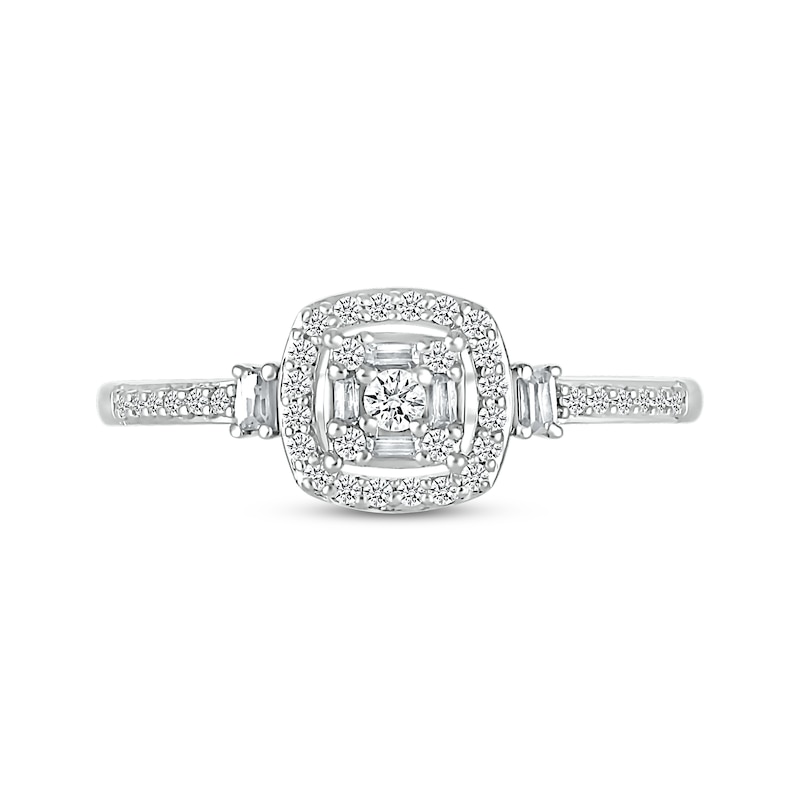 Baguette & Round-Cut Multi-Diamond Center Cushion Frame Promise Ring 1/4 ct tw 10K White Gold