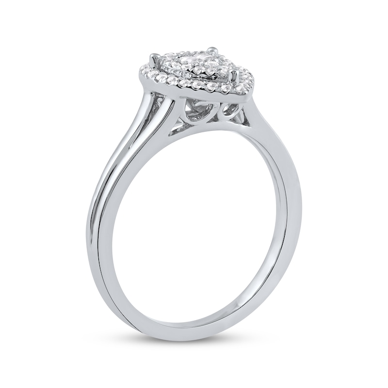 Baguette & Round-Cut Diamond Pear Halo Ring 1/4 ct tw 10K White Gold