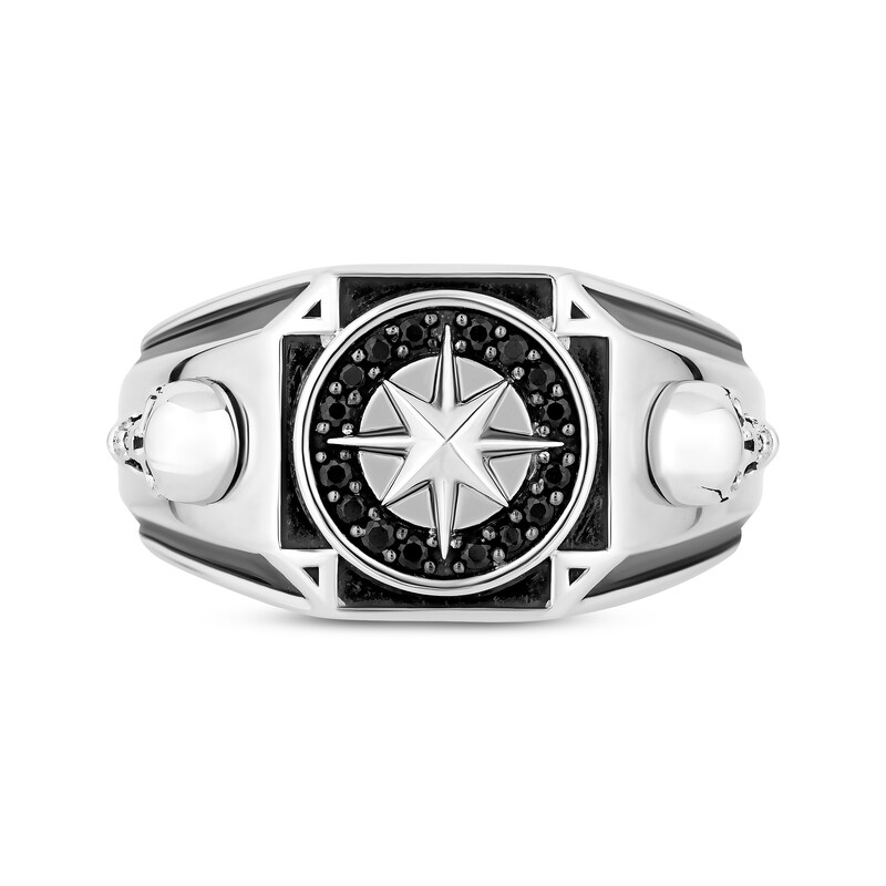 Men’s Disney Treasures Pirates of the Caribbean Black Diamond Compass & Skulls Ring 1/6 ct tw Sterling Silver
