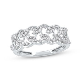 Round-Cut Diamond Leaves Lattice Ring 1/4 ct tw Sterling Silver