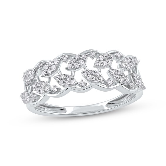 Round-Cut Diamond Leaves Lattice Ring 1/4 ct tw Sterling Silver