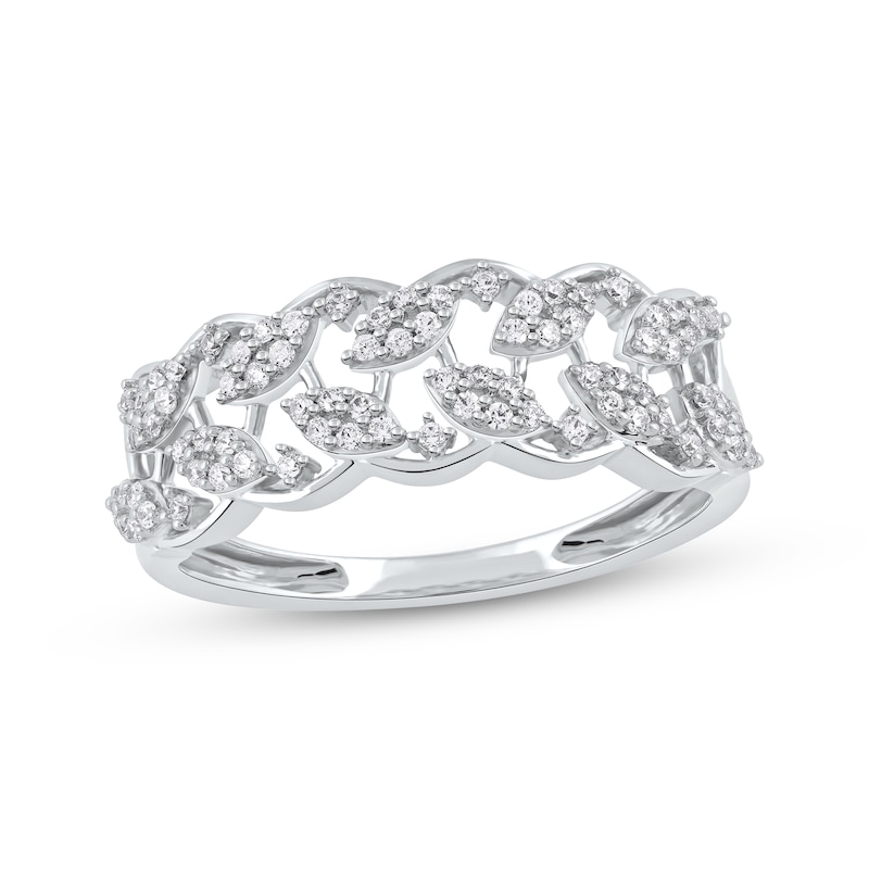Main Image 1 of Round-Cut Diamond Leaves Lattice Ring 1/4 ct tw Sterling Silver