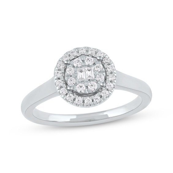 Baguette & Round-Cut Multi-Diamond Halo Promise Ring 1/4 ct tw 10K White Gold