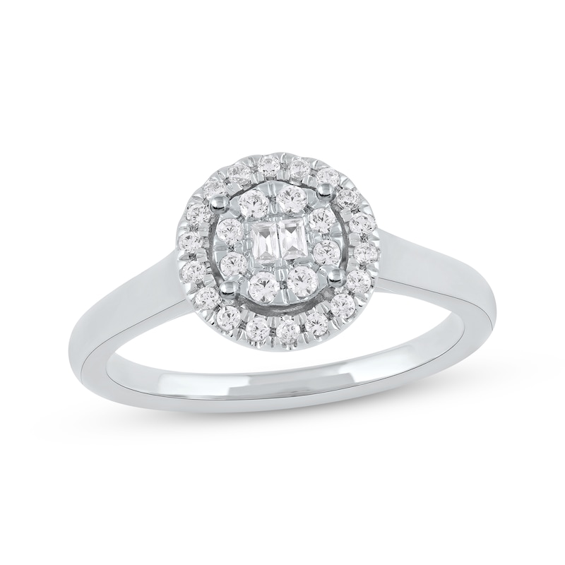 Baguette & Round-Cut Diamond Halo Promise Ring 1/4 ct tw 10K White Gold