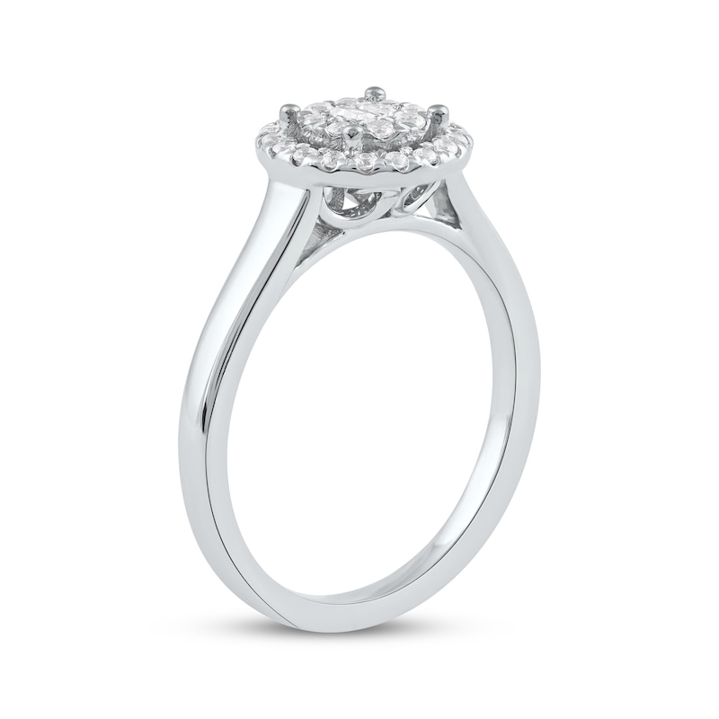 Main Image 2 of Baguette & Round-Cut Multi-Diamond Halo Promise Ring 1/4 ct tw 10K White Gold