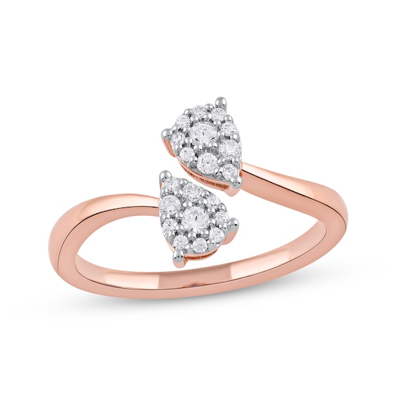 Multi-Diamond Teardrop Bypass Promise Ring 1/5 ct tw 10K Rose Gold