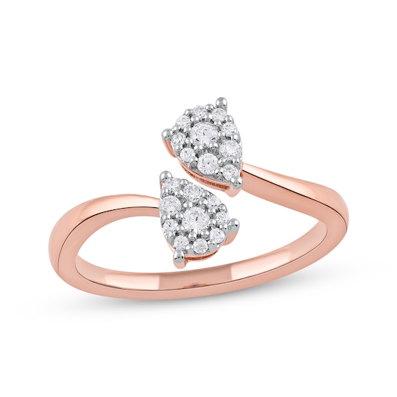 Toi et Moi Diamond Teardrop Bypass Promise Ring 1/5 ct tw 10K Rose Gold