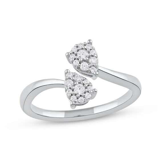 Multi-Diamond Teardrop Bypass Promise Ring 1/5 ct tw 10K White Gold