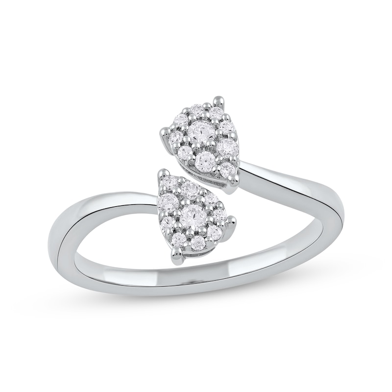 Main Image 1 of Multi-Diamond Teardrop Bypass Promise Ring 1/5 ct tw 10K White Gold