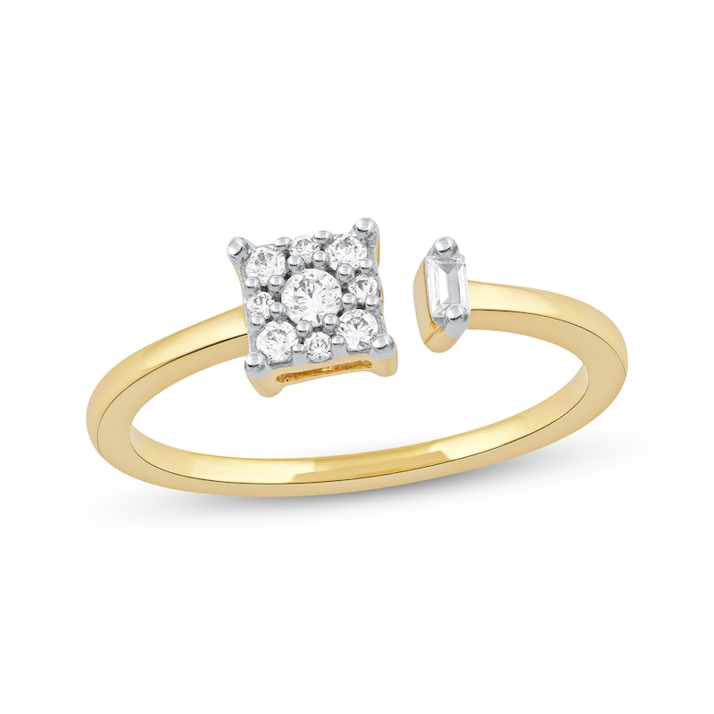 Baguette & Round-Cut Diamond Square Promise Ring 1/5 ct tw 10K Yellow Gold