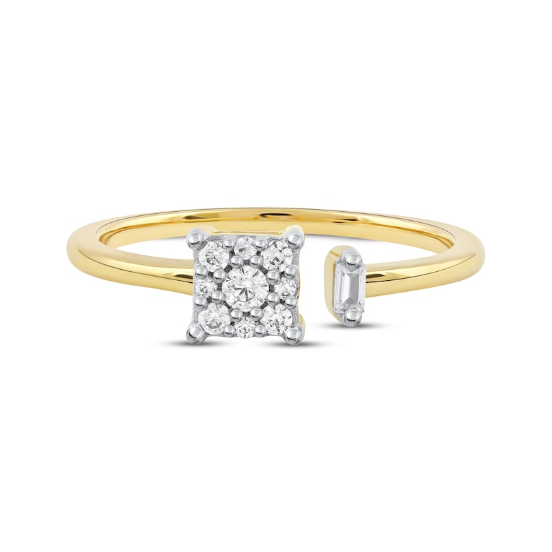 Baguette & Round-Cut Diamond Square Promise Ring 1/5 ct tw 10K Yellow Gold