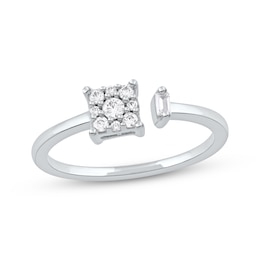 Baguette & Round-Cut Diamond Open Shank Promise Ring 1/5 ct tw 10K White Gold