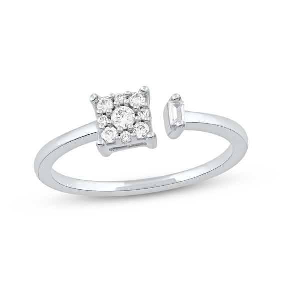 Baguette & Round-Cut Diamond Open Shank Promise Ring 1/5 ct tw 10K White Gold