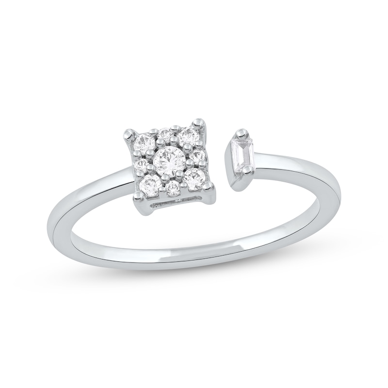 Main Image 1 of Baguette & Round-Cut Diamond Open Shank Promise Ring 1/5 ct tw 10K White Gold