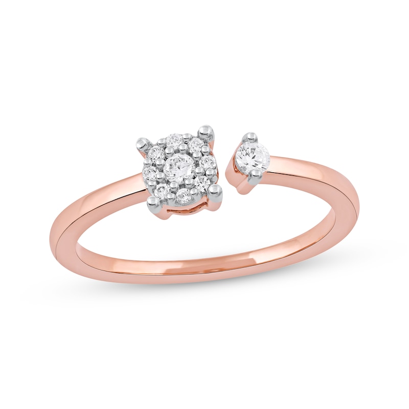 Main Image 1 of Diamond Halo Open Shank Promise Ring 1/6 ct tw 10K Rose Gold