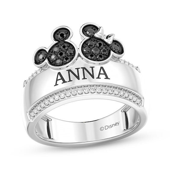 Disney Treasures Mickey & Minnie Mouse Black & White Diamond Ring 1/4 ct tw Sterling Silver