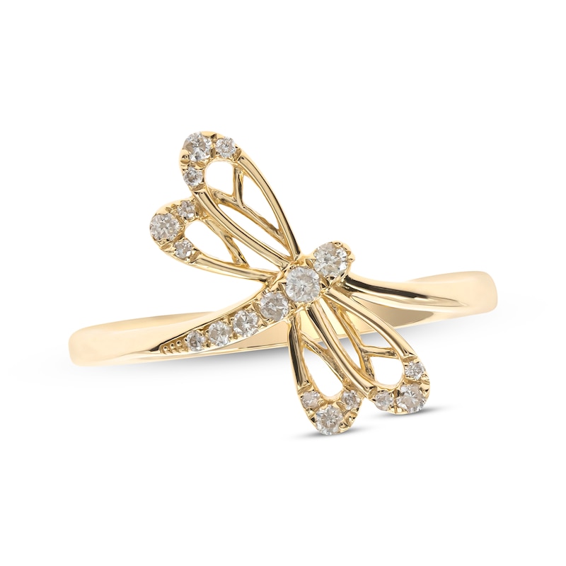 Main Image 1 of Diamond Dragonfly Ring 1/8 ct tw 10K Yellow Gold