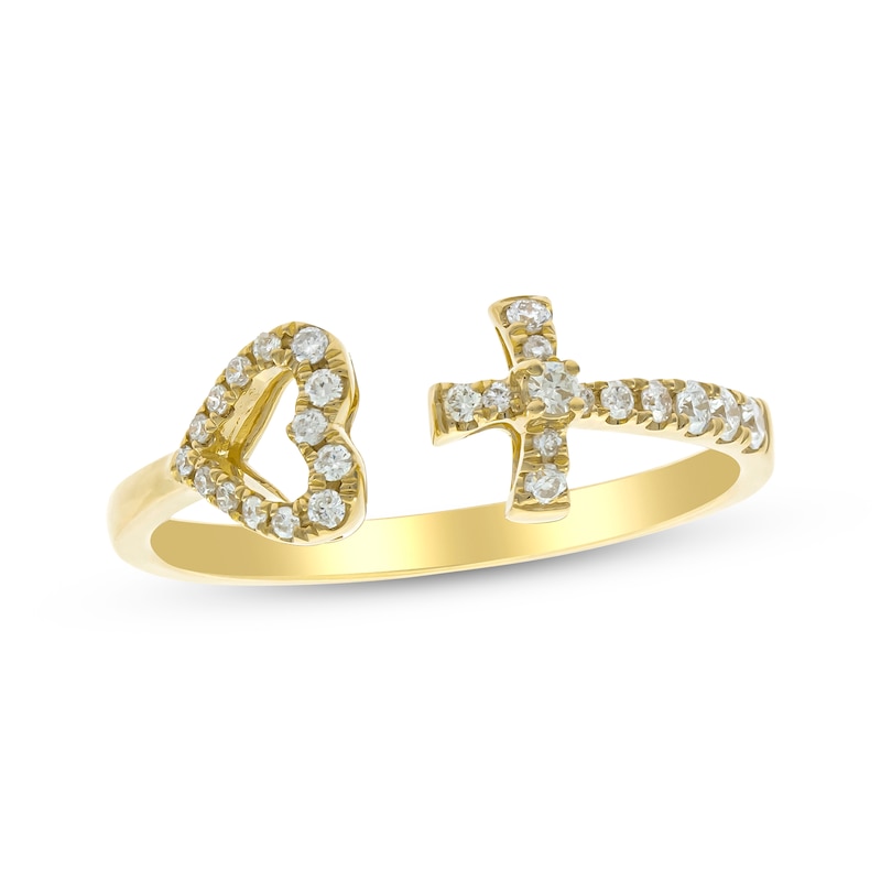 Diamond Deconstructed Open Heart & Cross Ring 1/5 ct tw 14K Yellow Gold