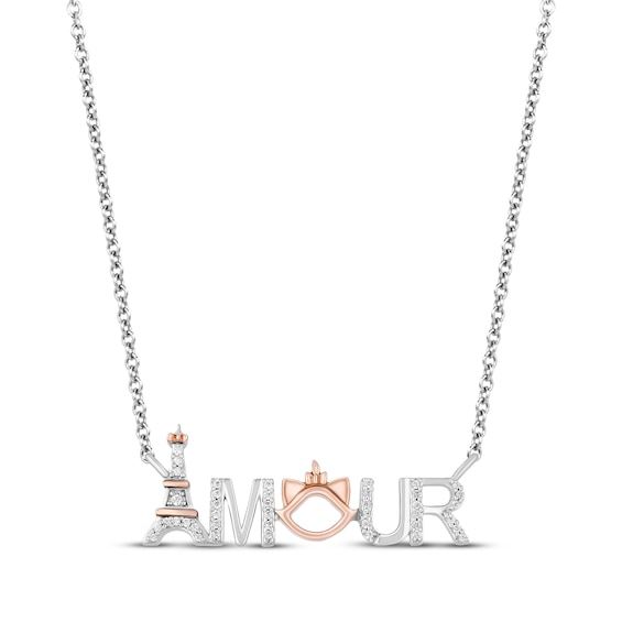 Disney Treasures The Aristocats Amour Round-Cut Diamond Necklace 1/10 ct tw Sterling Silver & 10K Rose Gold 18"