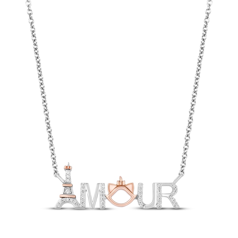 Disney Treasures The Aristocats Amour Round-Cut Diamond Necklace 1/10 ct tw Sterling Silver & 10K Rose Gold 18"