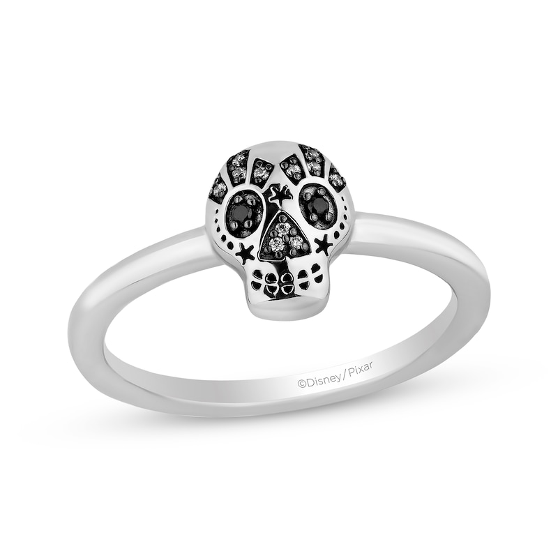 Disney Treasures Coco Round-Cut Black & White Diamond Accent Sugar Skull Ring Sterling Silver