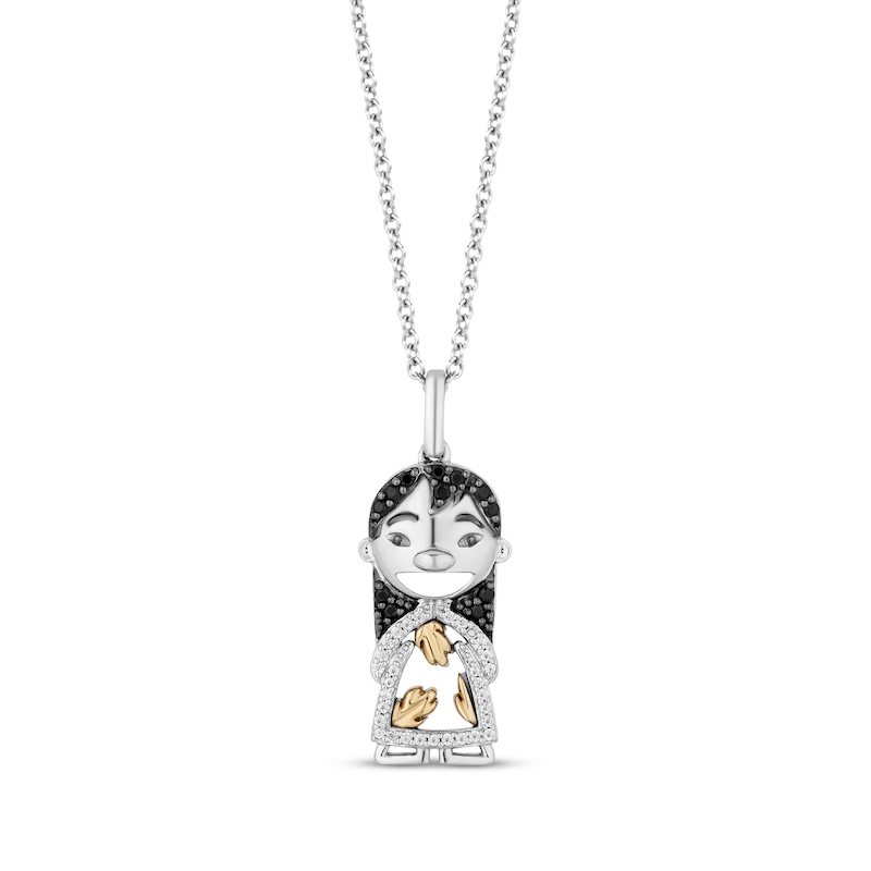 Main Image 1 of Disney Treasures Lilo & Stitch Round-Cut Black & White Diamond Necklace 1/6 ct tw Sterling Silver & 10K Yellow Gold 19&quot;